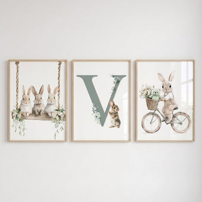 Affiche Lapin & Vélo décoration murale chambre bébé enfant