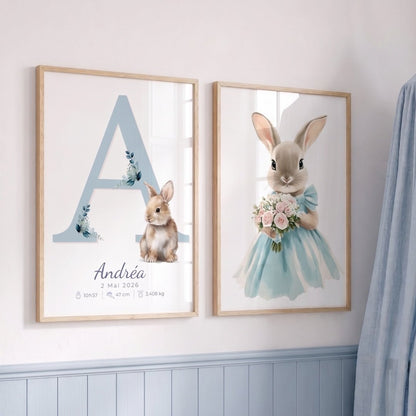 Affiche Lapine & Bouquet décoration murale chambre bébé enfant