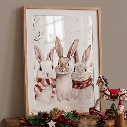 Affiche Lapins - Tendresse en Hiver décoration murale chambre bébé enfant