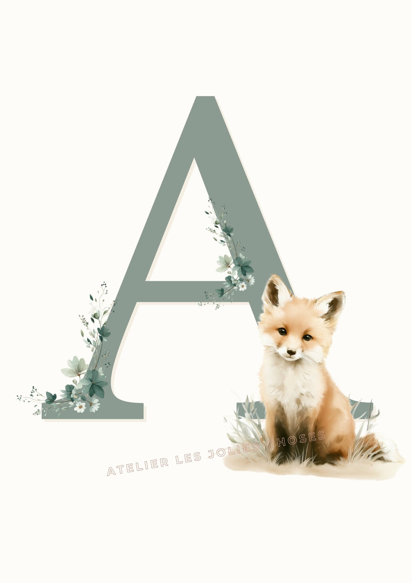 Affiche Lettre A et son petit animal  décoration murale chambre bébé enfant.