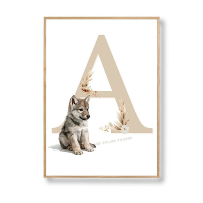 Affiche Lettre A et son petit animal décoration murale chambre bébé enfant