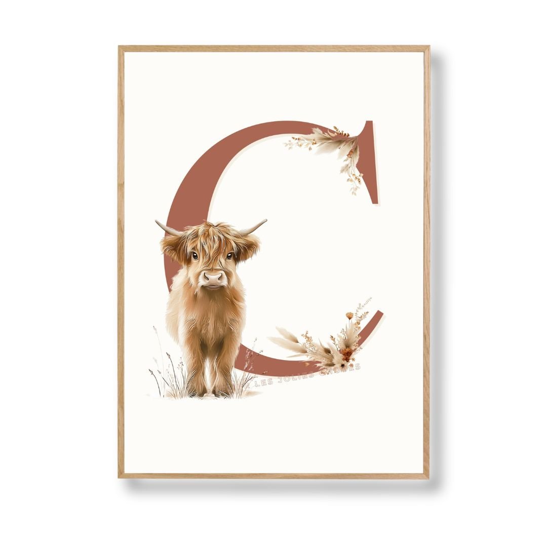 Affiche Lettre C et son petit animal décoration murale chambre bébé enfant