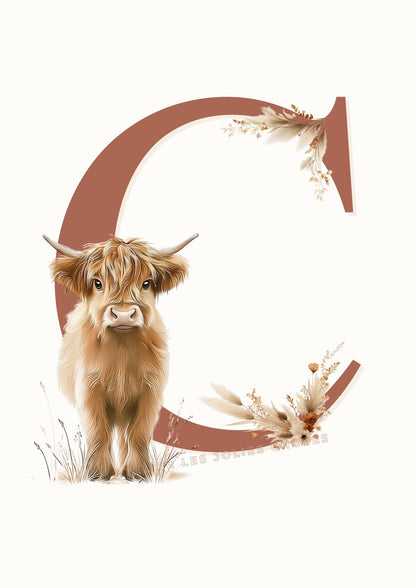 Affiche Lettre C et son petit animal décoration murale chambre bébé enfant
