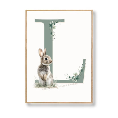 Affiche Lettre L et son petit animal décoration murale chambre bébé enfant