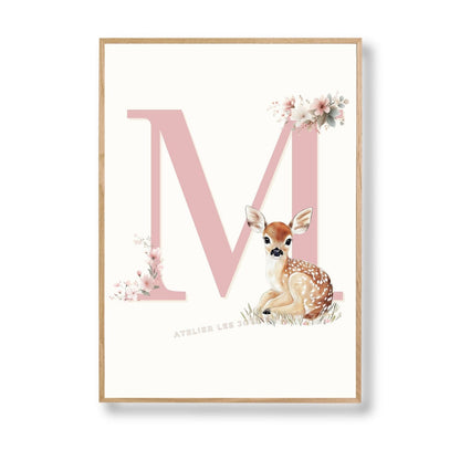 Affiche Lettre M et son petit animal décoration murale chambre bébé enfant