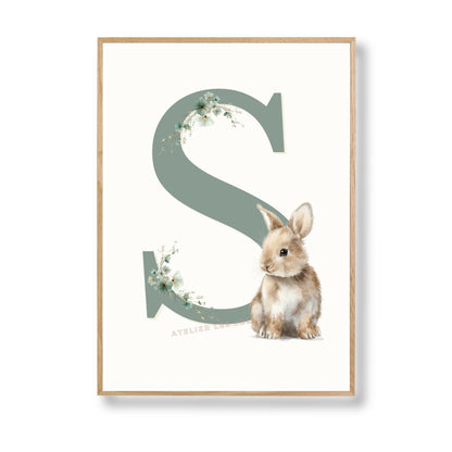 Affiche Lettre S et son petit animal  décoration murale chambre bébé enfant.