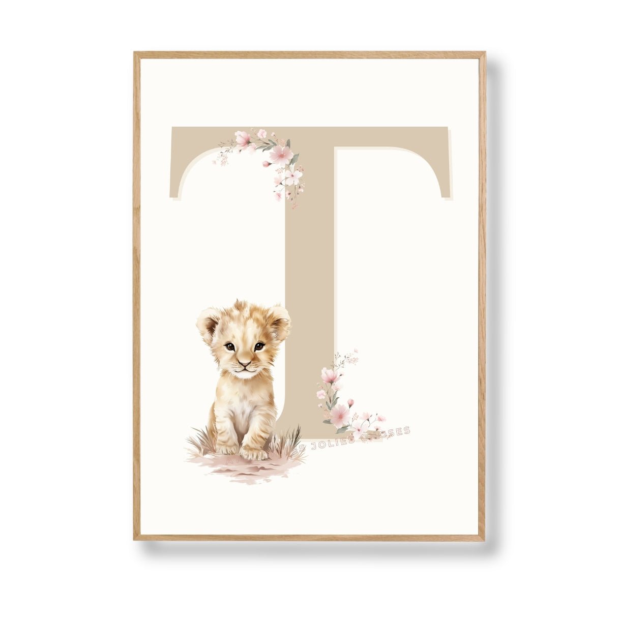 Affiche Lettre T et son petit animal décoration murale chambre bébé enfant