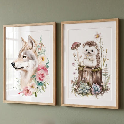 Affiche Loup & Floraison décoration murale chambre bébé enfant