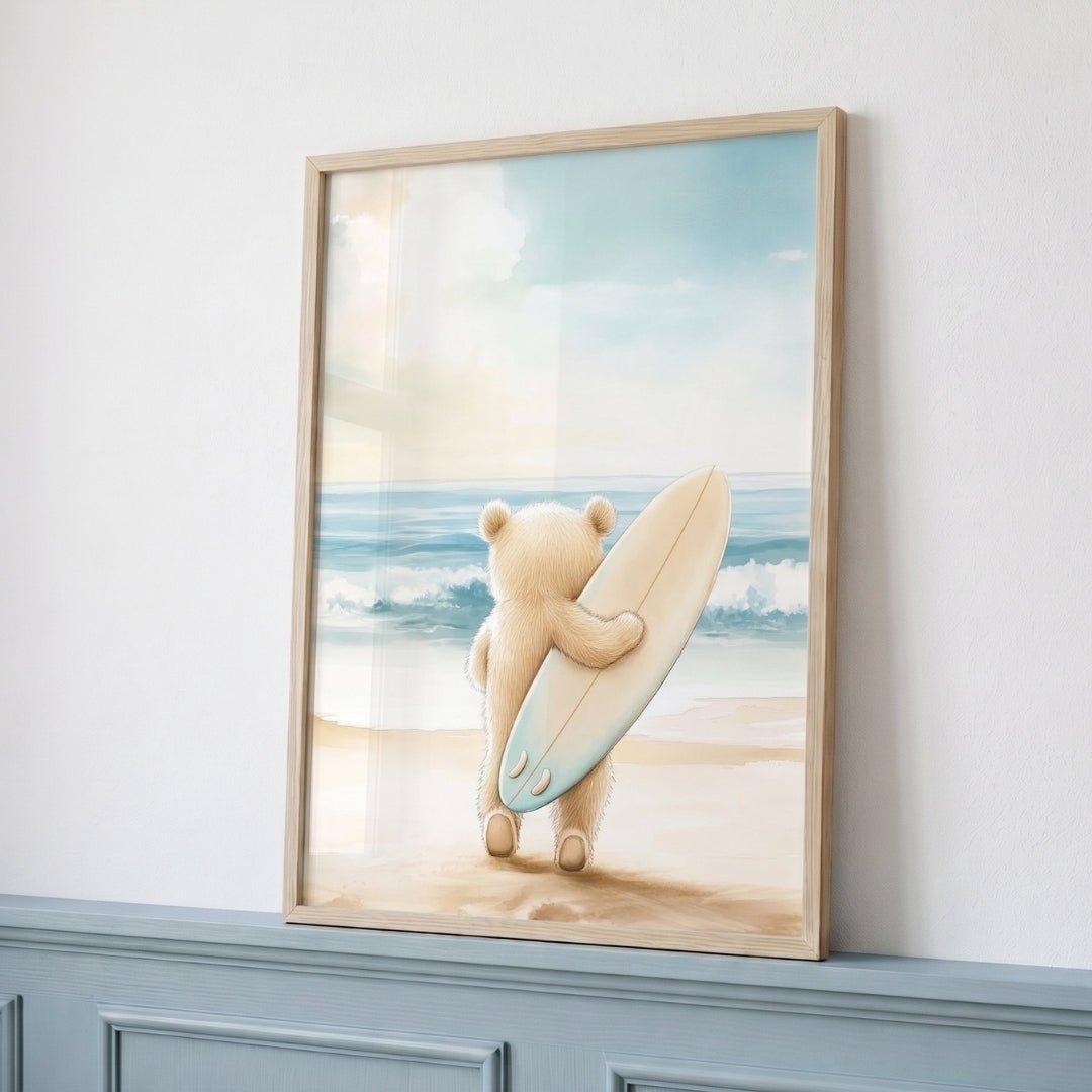 Affiche Ours Surfeur décoration murale chambre bébé enfant