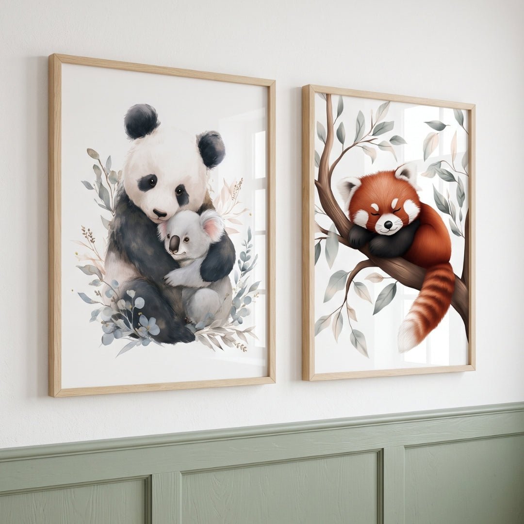 Affiche Panda Roux & Arbre décoration murale chambre bébé enfant