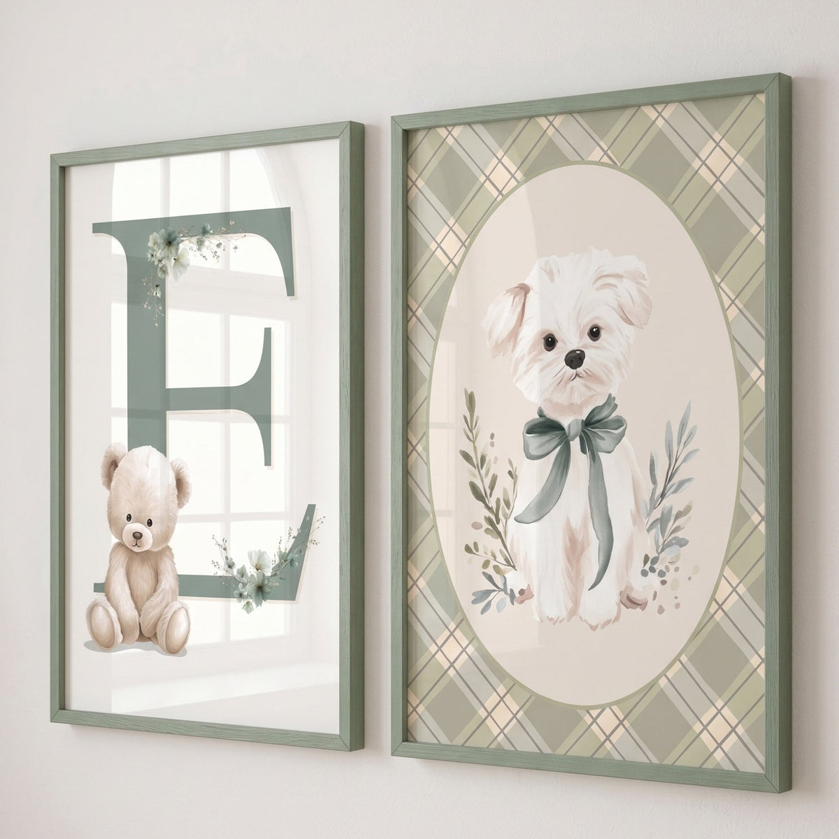 Affiche Petit Chien & Tartan décoration murale chambre bébé enfant