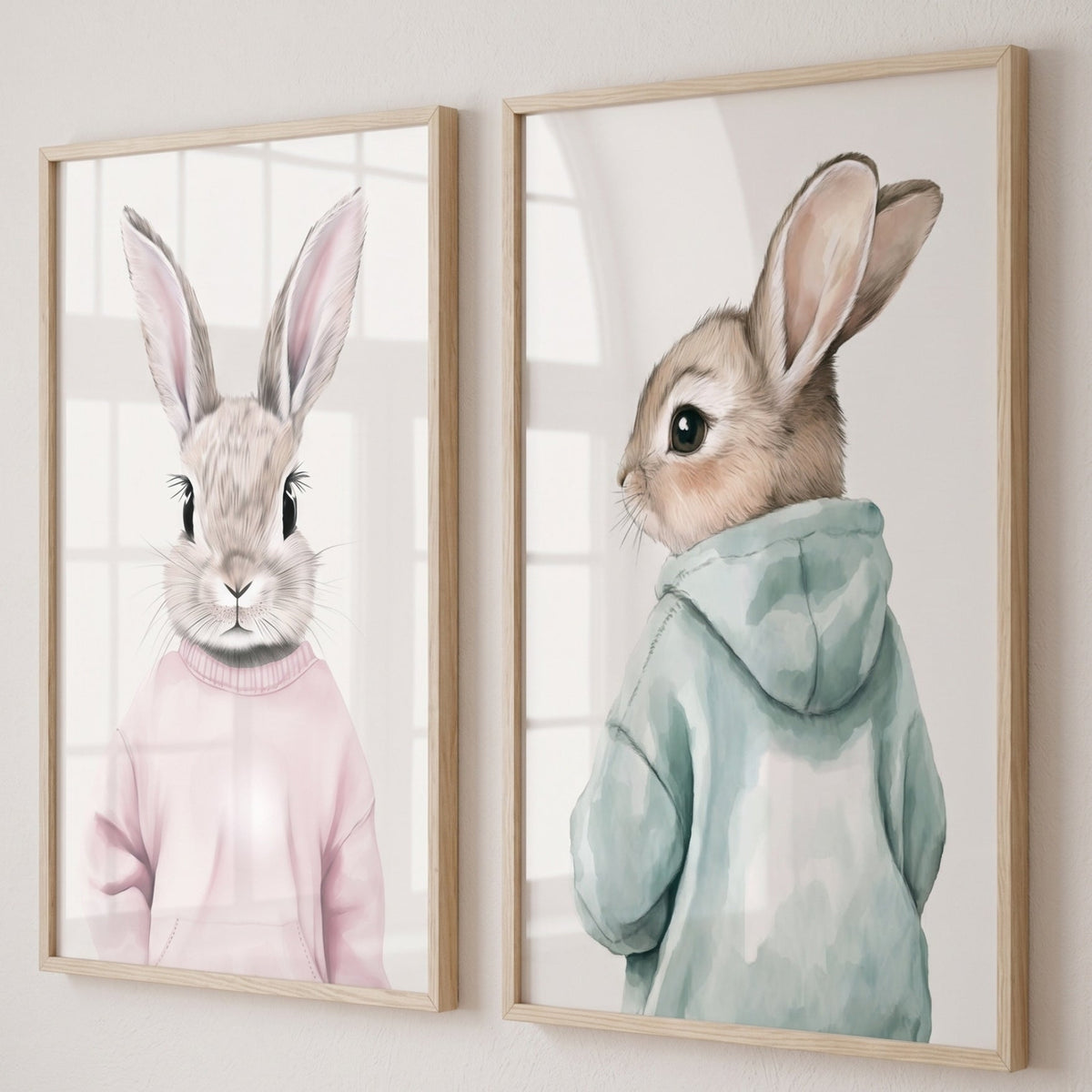 Affiche Petit Lapin & Hoodie Sauge décoration murale chambre bébé enfant