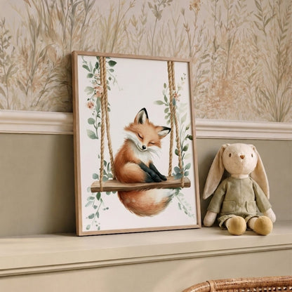 Affiche Petit Renard & Balancelle décoration murale chambre bébé enfant