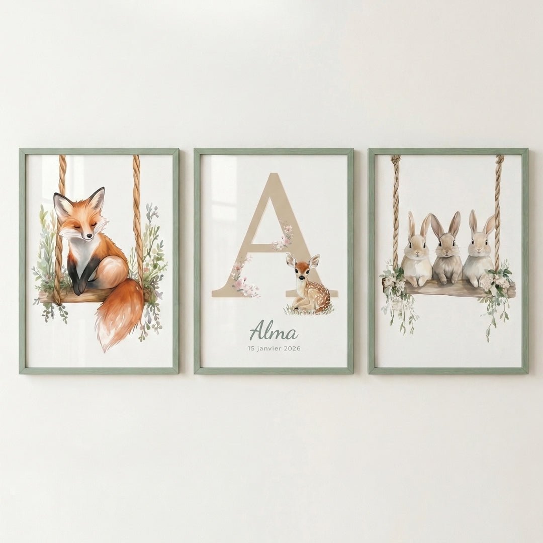 Affiche Renard & Balancelle décoration murale chambre bébé enfant