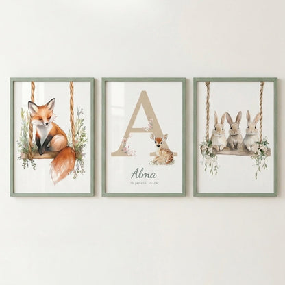 Affiche Renard & Balancelle décoration murale chambre bébé enfant