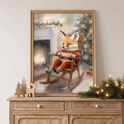 Affiche Renard & Cheminée de Noël décoration murale chambre bébé enfant