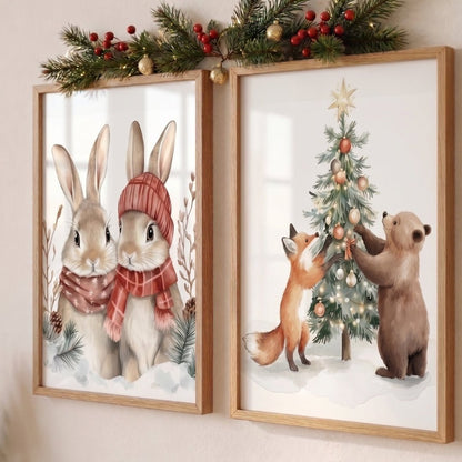 Affiche Renard & Ours - Esprit festif décoration murale chambre bébé enfant