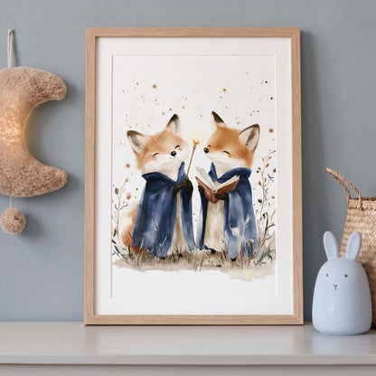 Affiche Renards Petits Magiciens décoration murale chambre bébé enfant