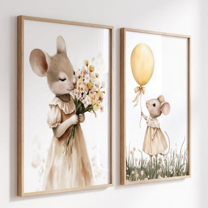 Affiche Souris & Fleurs décoration murale chambre bébé enfant