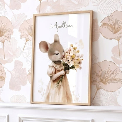 Affiche Souris & Fleurs décoration murale chambre bébé enfant