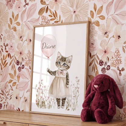 Chatonne & Ballon décoration murale chambre bébé enfant