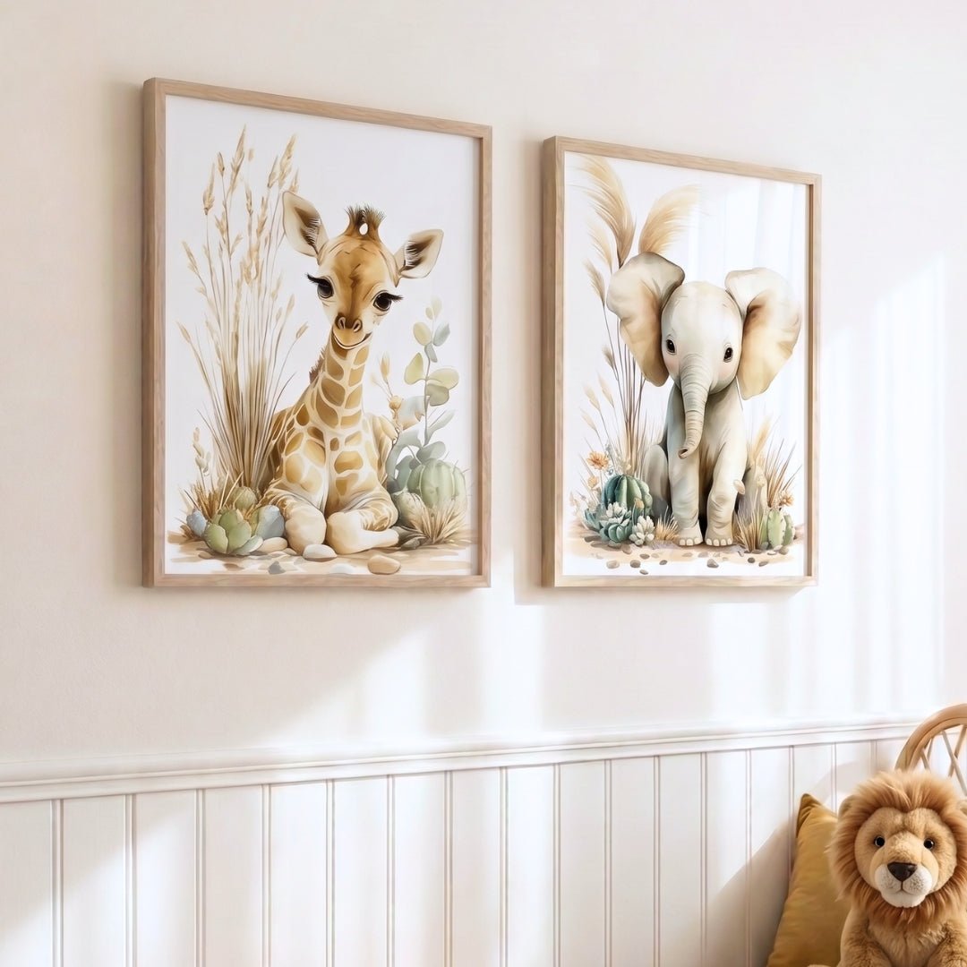 Illustration Éléphant & Cactus décoration murale chambre bébé enfant