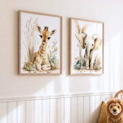 Illustration Éléphant & Cactus décoration murale chambre bébé enfant