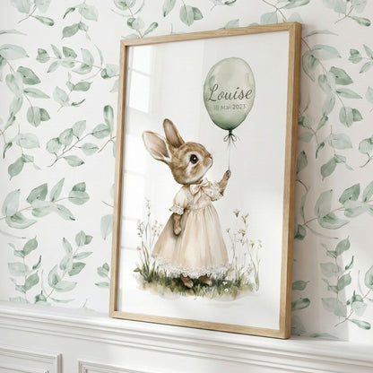Illustration Lapin & Ballon décoration murale chambre bébé enfant