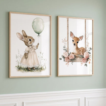 Illustration Lapin & Ballon décoration murale chambre bébé enfant