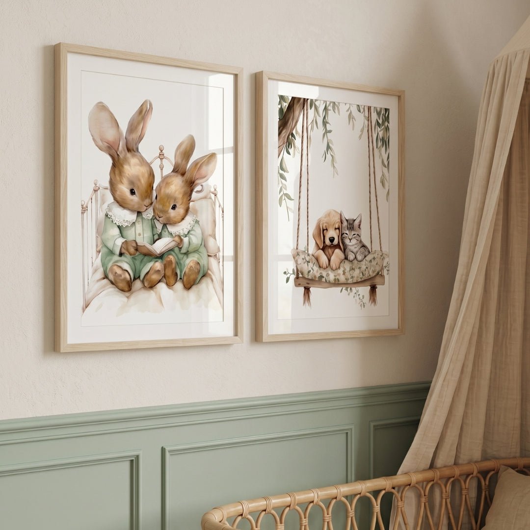 Illustration – Les petits lapins lecteurs décoration murale chambre bébé enfant