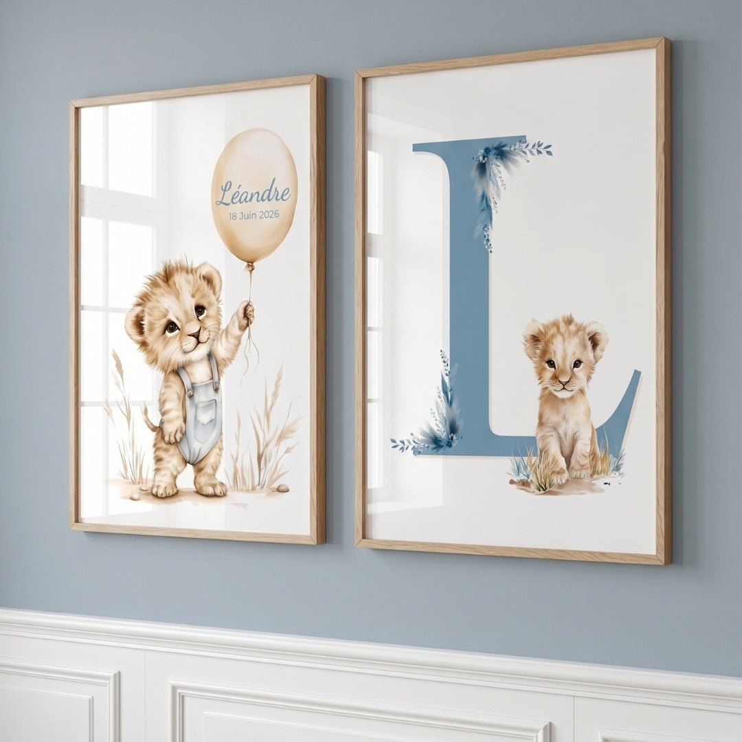 Illustration Lionceau & Ballon décoration murale chambre bébé enfant