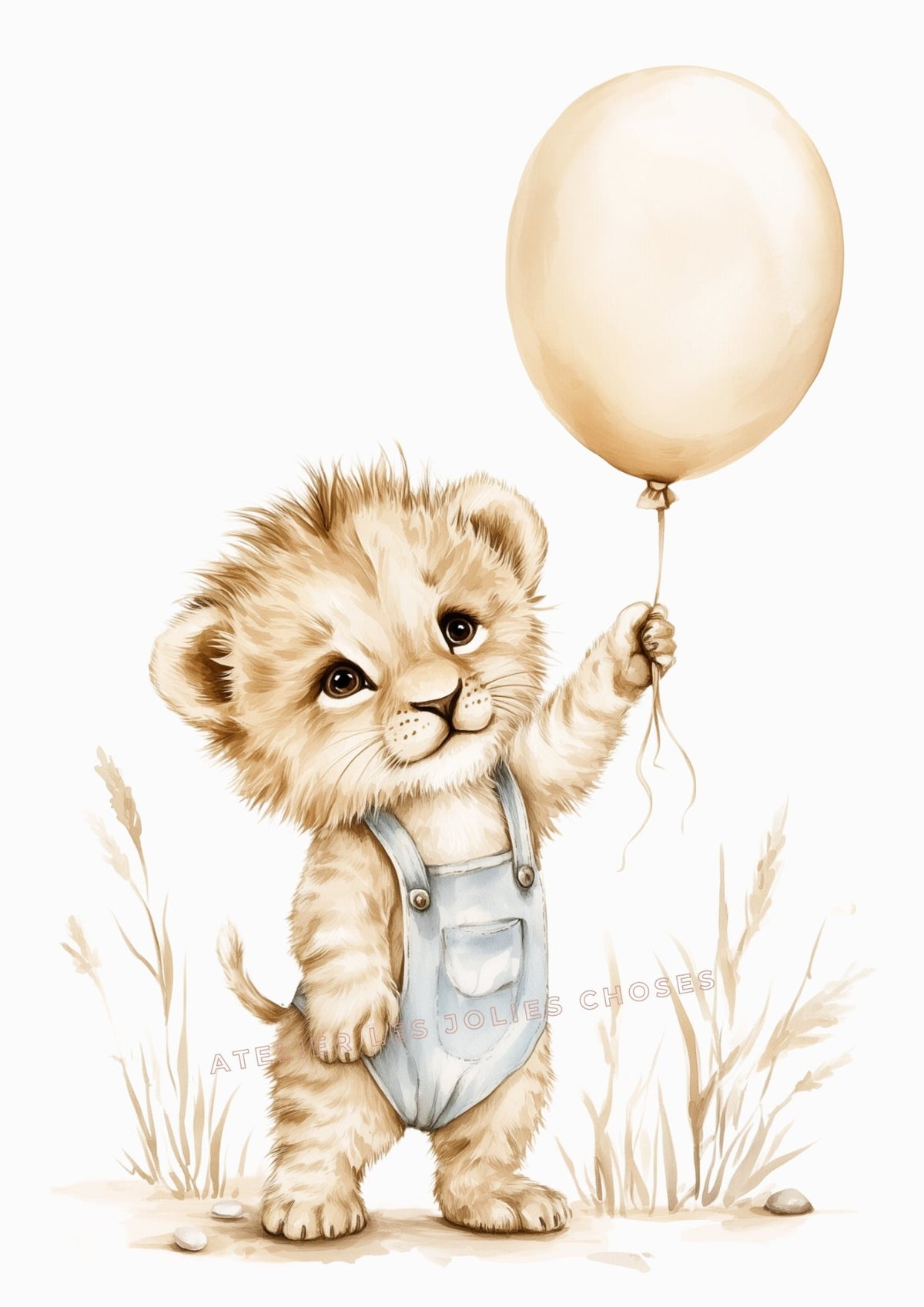 Illustration Lionceau & Ballon décoration murale chambre bébé enfant