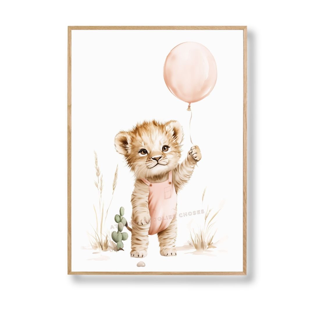 Illustration Lionceau & Ballon décoration murale chambre bébé enfant