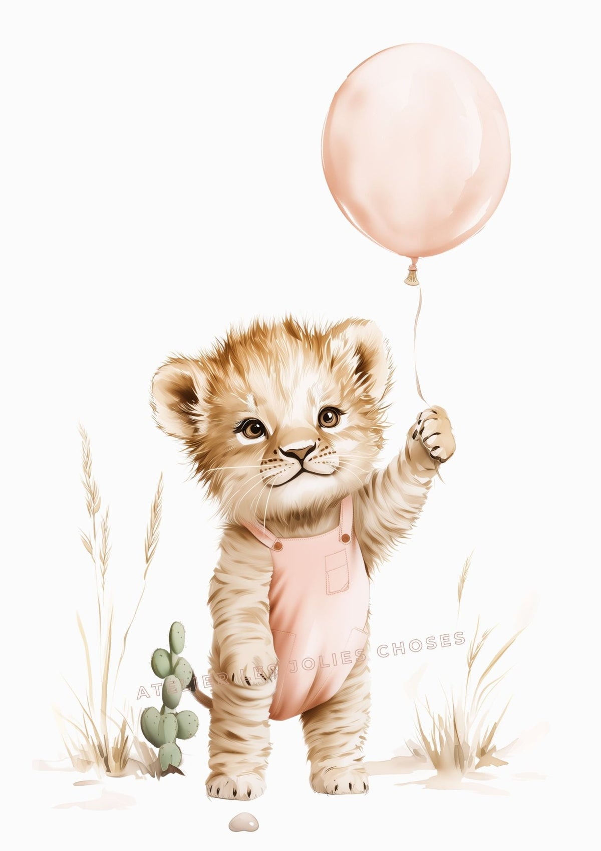 Illustration Lionceau & Ballon décoration murale chambre bébé enfant