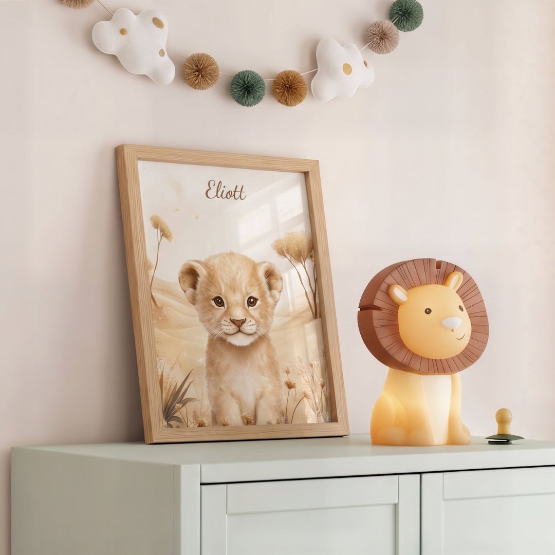 Illustration Lionceau & Savane décoration murale chambre bébé enfant