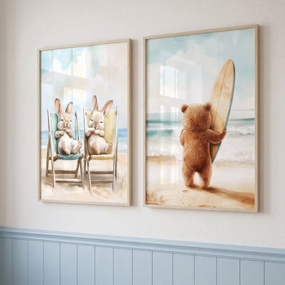 Les lapins à la plage décoration murale chambre bébé enfant