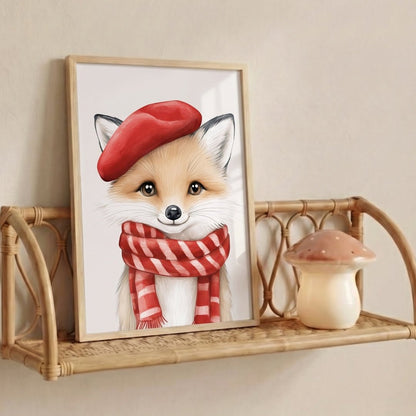 Tableau Renard & Béret Rouge décoration murale chambre bébé enfant